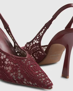 Red Lace Slingback Court Heels