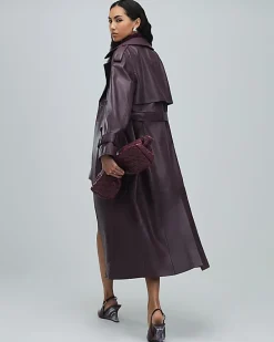 Red leather oversized trench coat