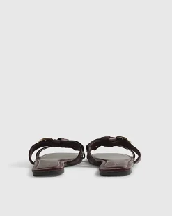 Red Leather T Bar Buckle Sandals