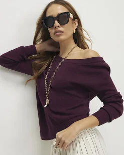 Red Linen Blend Asymmetric Knit Jumper