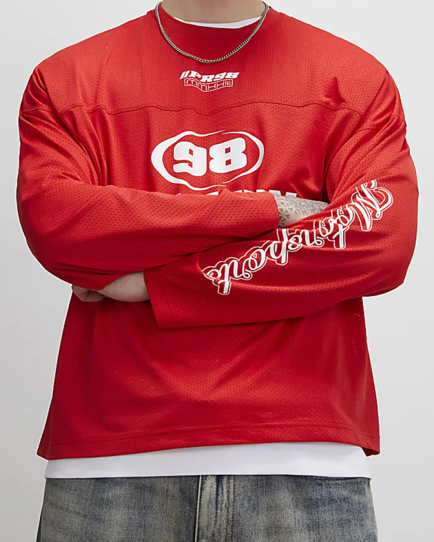 Red Oversized Fit 98 Long Sleeve T-Shirt