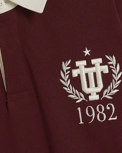 Red Oversized Fit Embroidered Rugby Shirt