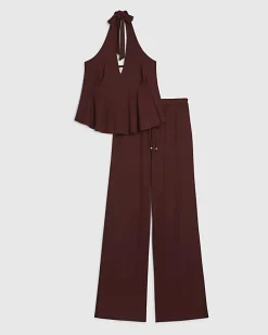 Red Peplum Halter Neck Lounge Set