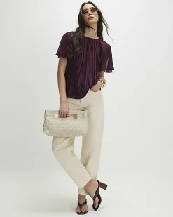 Red Pleated Hybrid Short Sleeve T-Shirt