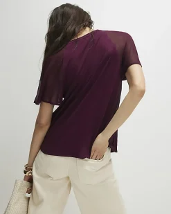 Red Pleated Hybrid Short Sleeve T-Shirt