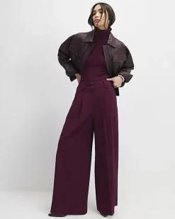 Red Pleated Wide Leg Trousers