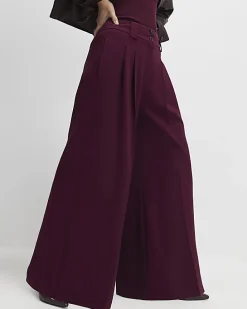 Red Pleated Wide Leg Trousers