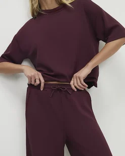 Red Premium Whipstitch Wide Leg Joggers