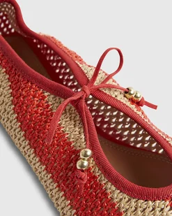 Red Raffia Striped Mary Jane Shoes