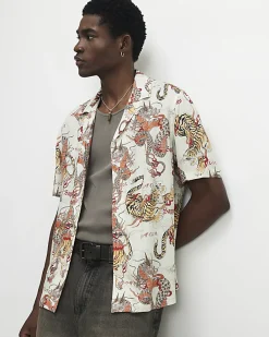 Red Regular Fit Japanese Dragon Shirt