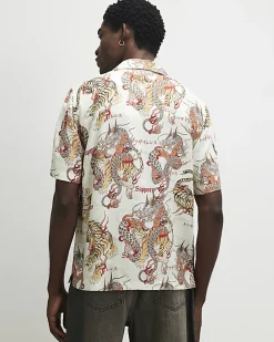 Red Regular Fit Japanese Dragon Shirt