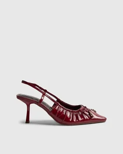 Red Ruched Bow Slingback Court Heels