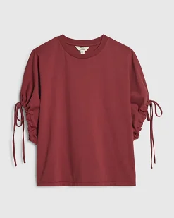 Red Ruched Sleeve T-Shirt