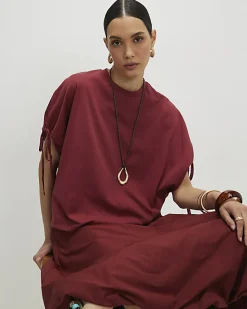 Red Ruched Sleeve T-Shirt