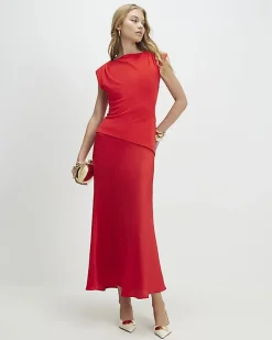 Red Satin Hybrid Midi Dress