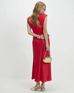 Red Satin Hybrid Midi Dress