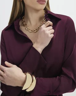 Red Satin Long Sleeve Slim Fit Shirt