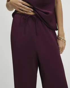 Red Satin Wide Leg Trousers