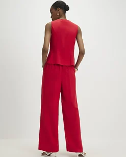Red Scallop Trim Wide Leg Trousers