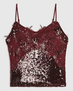 Red Sequin Lace Cami Top