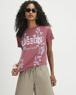 Red Short Sleeve Lisbon Floral Fitted T-Shirt