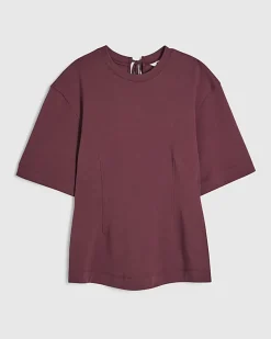 Red Short Sleeve Tie Back Seamed Top