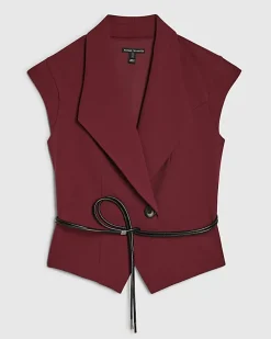 Red Sleeveless Belted Waistcoat