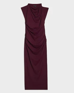 Red Sleeveless Ruched Midi Dress