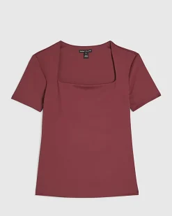 Red Square Neck Fitted Top