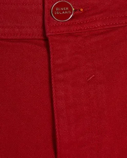 Red Stretch Hotpant Denim Shorts