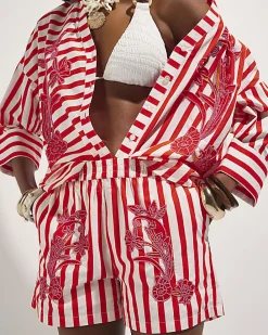 Red Stripe Beaded Shorts