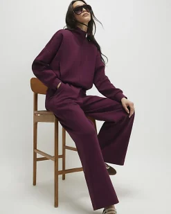 Red Tailored Interlock Wide Leg Trousers