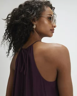 Red Textured Halter Neck Maxi Dress