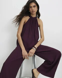 Red Textured Halter Neck Top