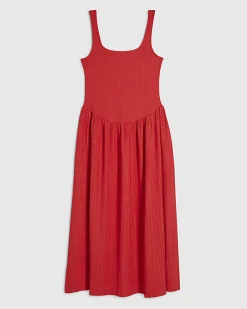 Red Textured Midi Dress