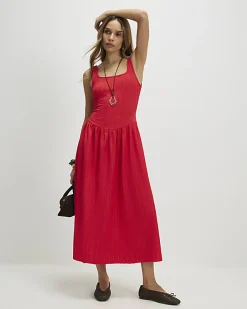 Red Textured Midi Dress