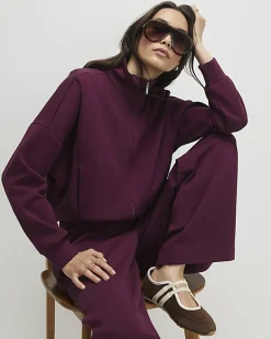 Red Zip Up Interlock Bomber Jacket