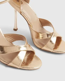 Rose Gold Cross Over Strap Heeled Sandals