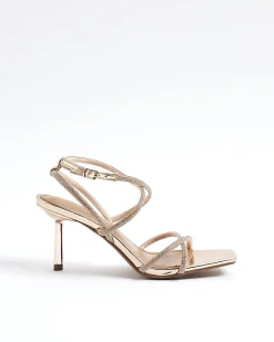 Rose Gold Diamante Strappy Heeled Sandals