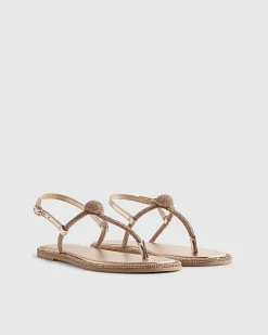 Rose Gold Leather Embellished Sandals