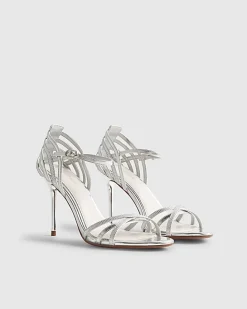 Silver Caged Back Heeled Sandals