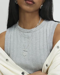 Silver Cross Layered Necklace