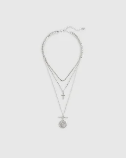 Silver Cross Layered Necklace