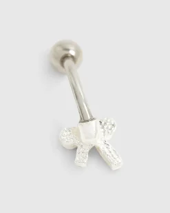 Silver diamante bow belly bar