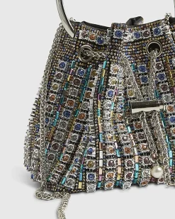 Silver Diamante Bucket Clutch Bag