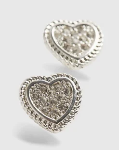 Silver Diamante Heart Stud Earrings