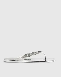 Silver Diamante Toe Thong Jelly Flip Flops