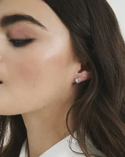 Silver Diamond Simulant Cross Stud Earrings