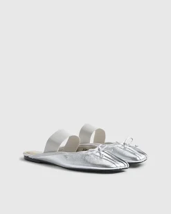 Silver Elastic Strap Backless Ballet Flats