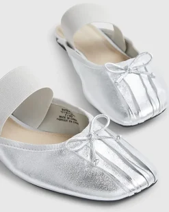 Silver Elastic Strap Backless Ballet Flats